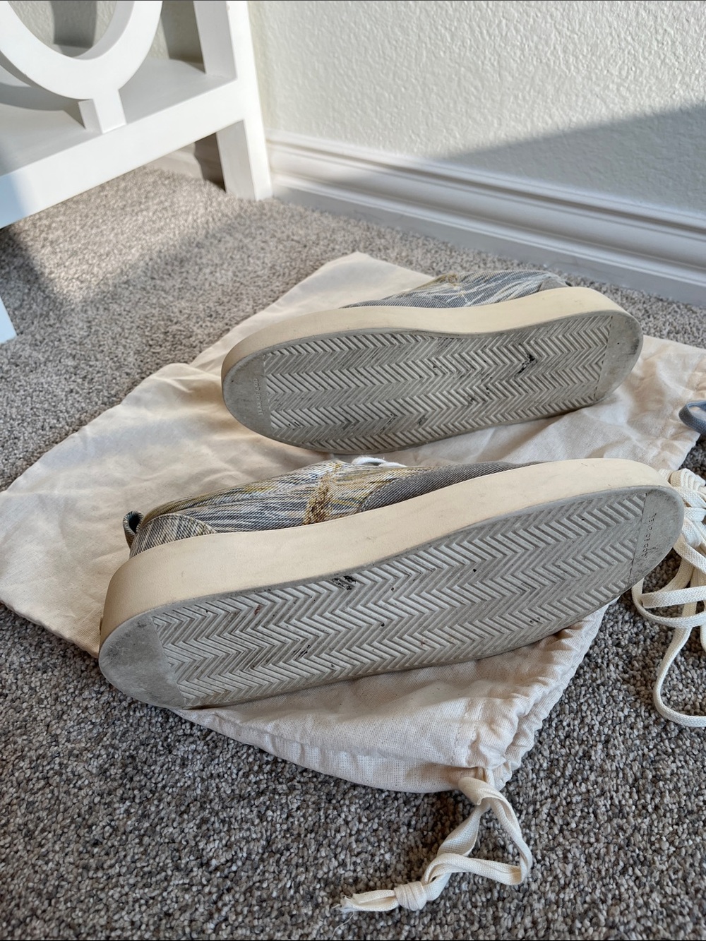 Fear of God Men’s Low-Top Canvas Sneakers in Camo Gray and Cream - Picture 7 of 10